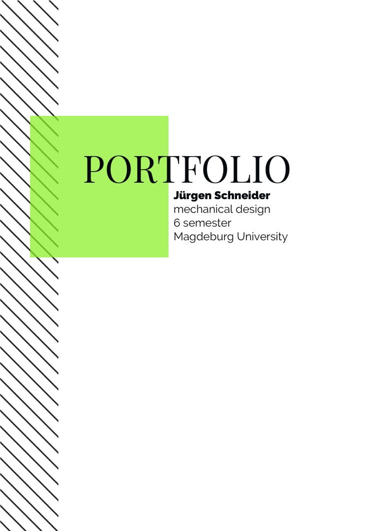 Green and White Mechanical Engineer Portfolio Front Page