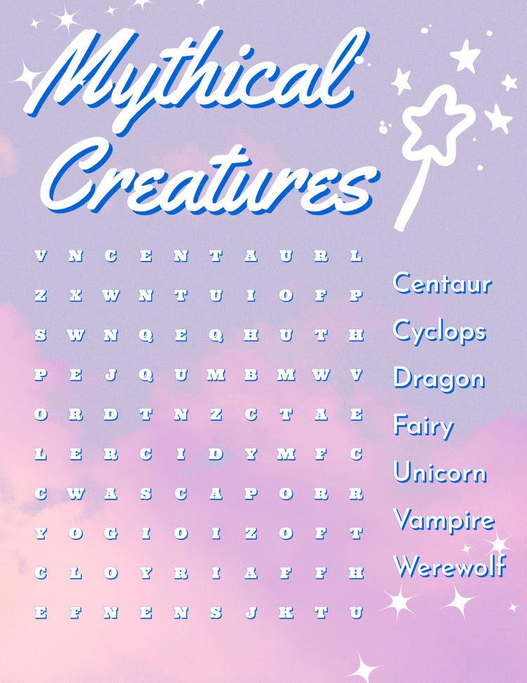 Purple and White Magical Pastel Word Search Game