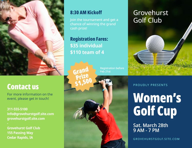 Blue, Green & White Women’s Golf Tournament Brochure