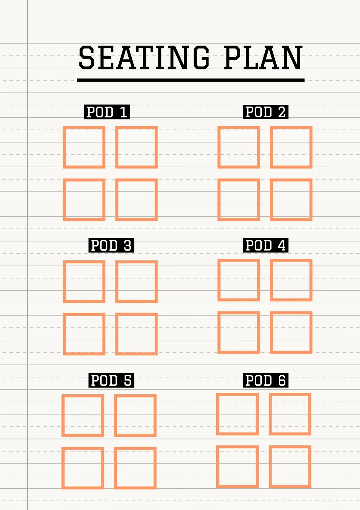 Orange & Black Lined Paper Seating Plan