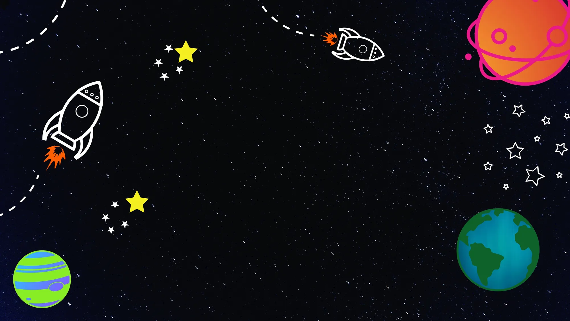 Cartoon Space with Rockets and Planets Illustration Childrens Desktop Background