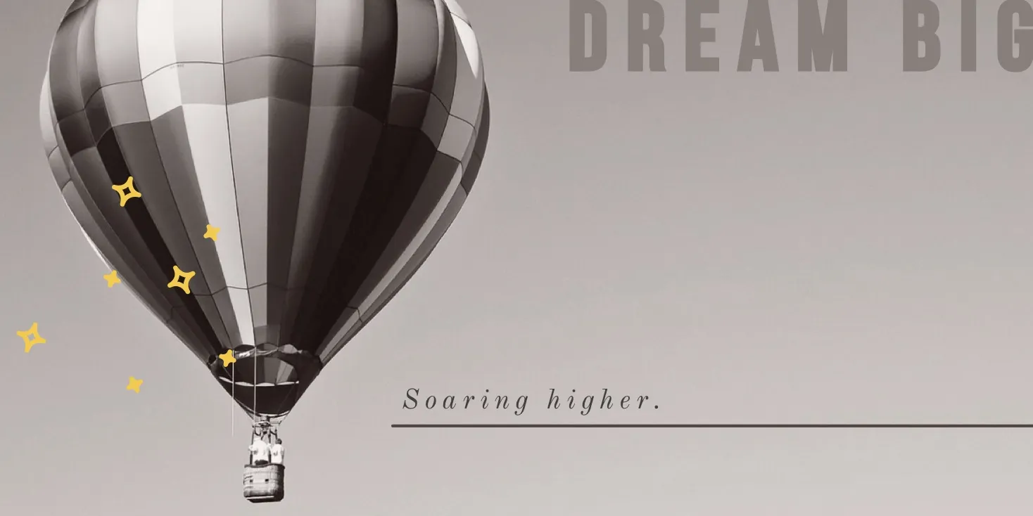 Black and White Motivational LinkedIn Banner with Hot Air Balloon