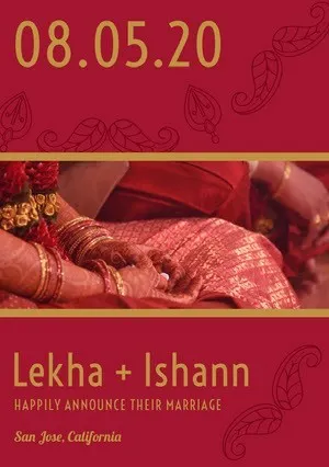 Red and Gold Indian Wedding Announcement Card with Photo Announcement
