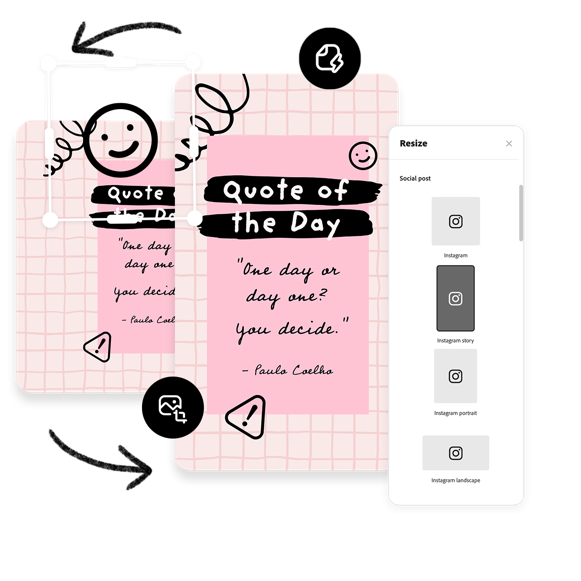 Pink poster with a "quote of the day", icons, doodles, and graphic elements., Imagen, Imagen