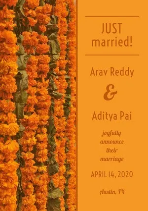 Orange Floral Indian Wedding Announcement Card Announcement