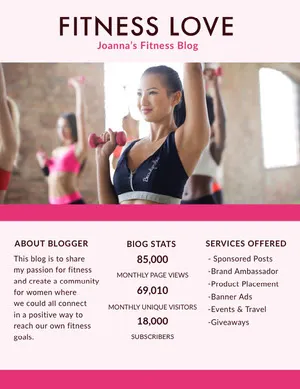 Pink Fitness Blogger Media Kit with Woman Exercising Photo Media Kit