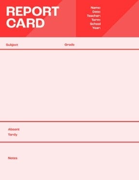 Red and White Modern Blank School Report Card