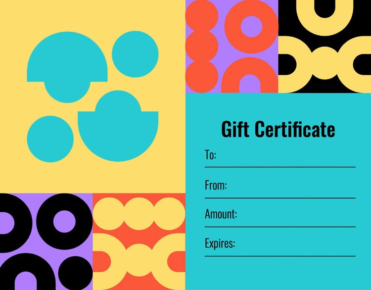 Teal and Yellow Geometric Patterned Gift Certificate