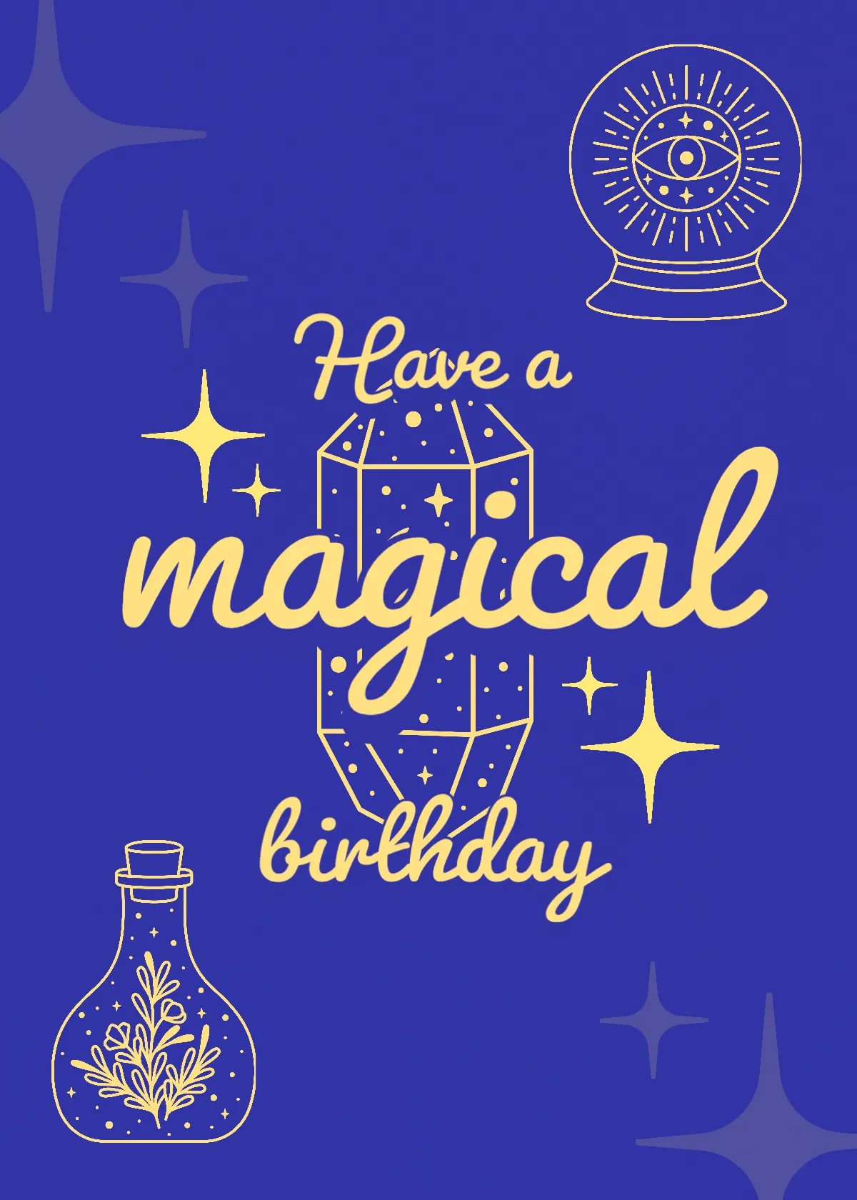 Blue and Yellow Magic Theme Happy Birthday Card