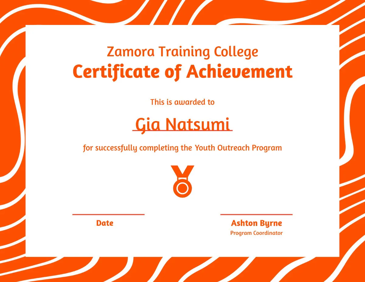 Red & White Wave Background Training Achievement Certificate