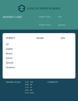 White Green and Navy Blue Empty Report Card Report Card