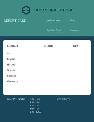 White Green and Navy Blue Empty Report Card Report Card