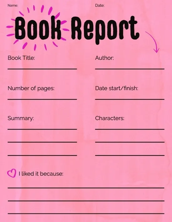 Pink Doodle Textured Humanities Book Report Worksheet
