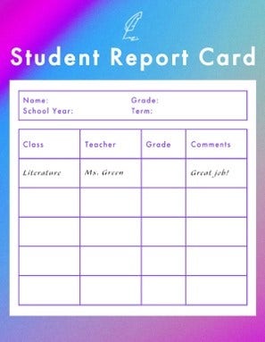 Pink Blue Gradient All Grades Report Card Template