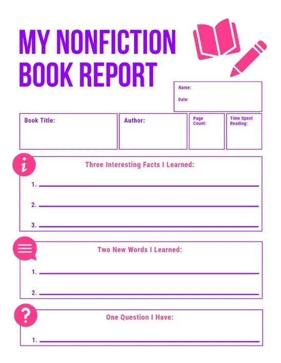 Purple Pink Borders Icons My Nonfiction Book Report