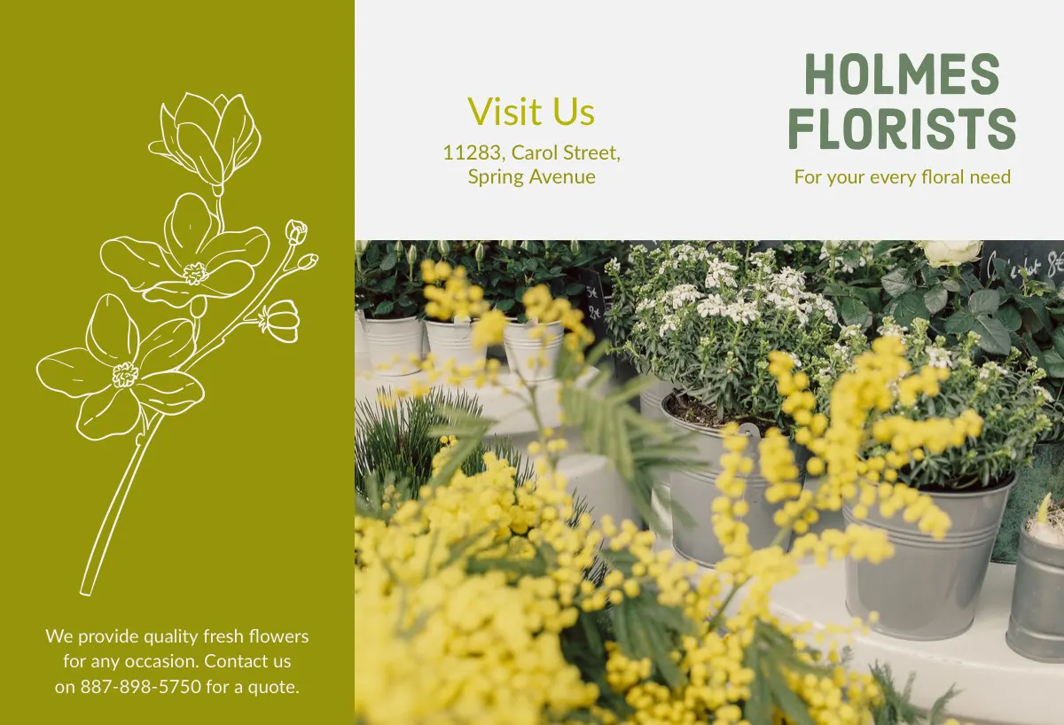 Green and Yellow Floral Florist Brochure with Photo