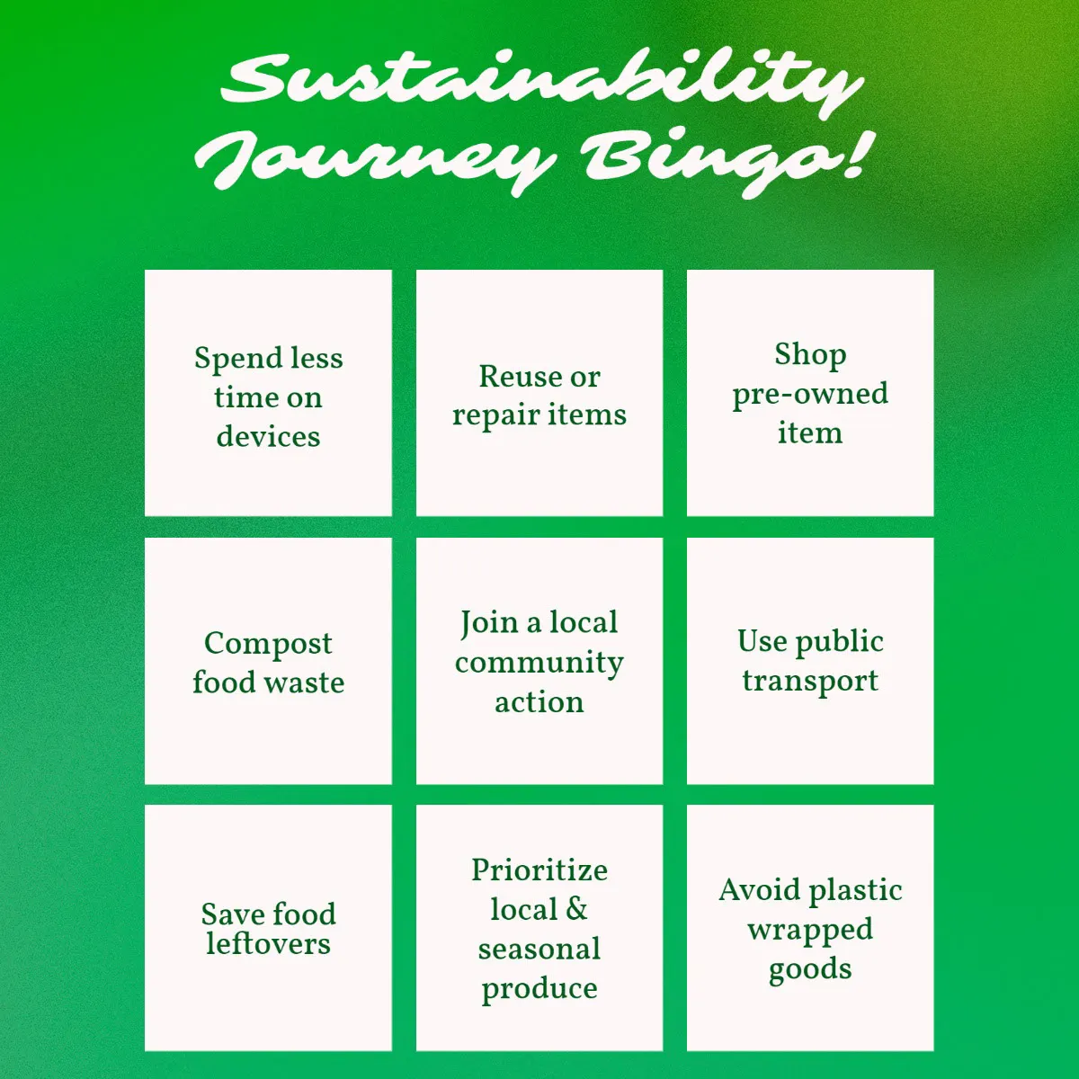 Green & Yellow Sustainability Bingo Instagram Post