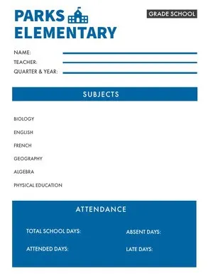 Blue Elementary School Report Card Report Card