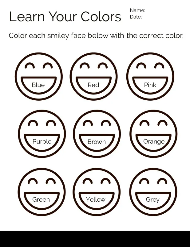 Color Learning School Worksheet with Smiley Faces