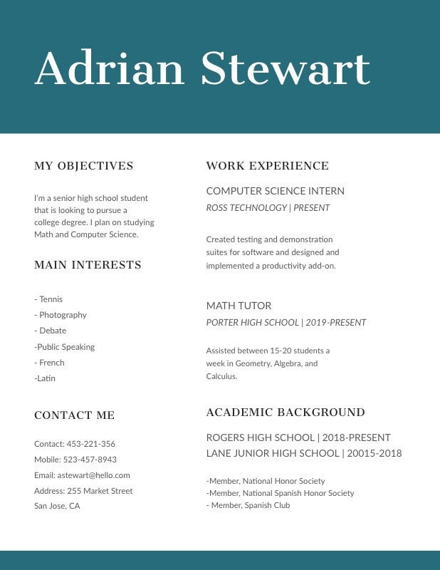Turquoise Computer Science and Mathematics Resume