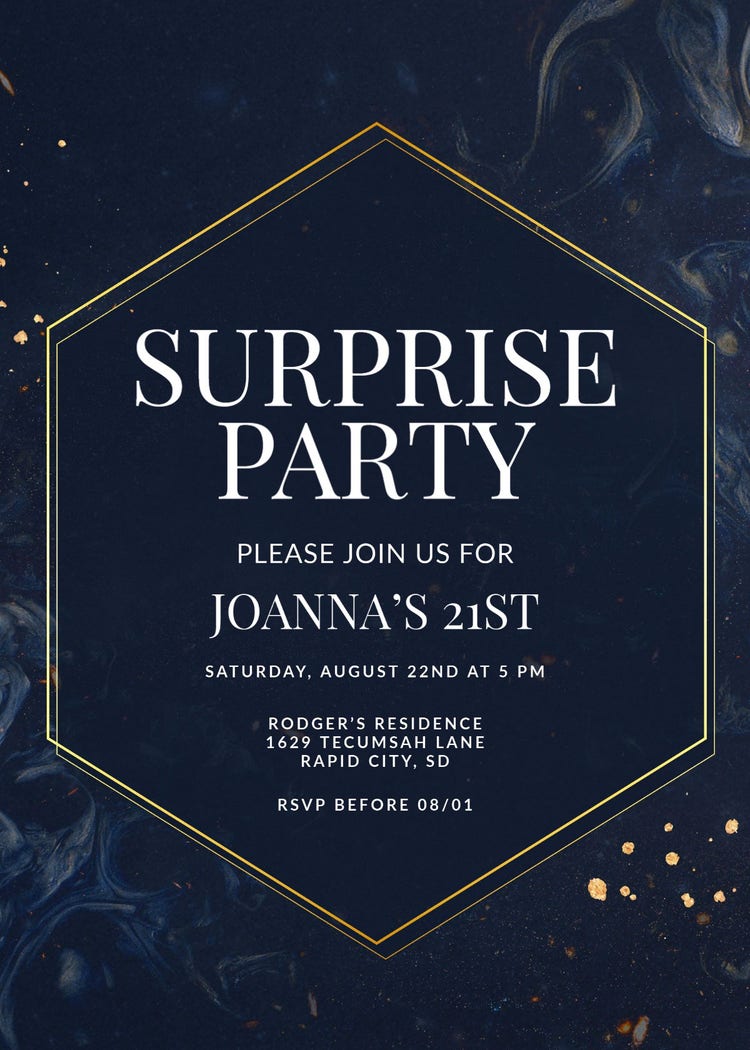 Navy gold surprise party - invitation