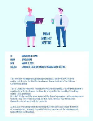 Blue Memo Monthly Meeting Management Letter Memo