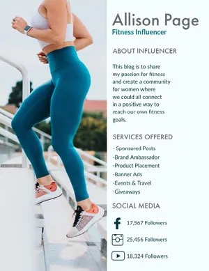 Blue Fitness Influencer Media Kit with Woman Exercising Media Kit