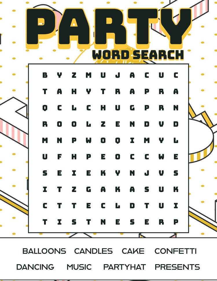 White and Yellow Funky Party Word Search Game