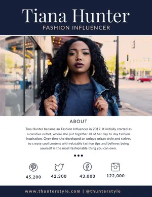 Dark Blue Fashion Influencer Media Kit with Woman in City Media Kit