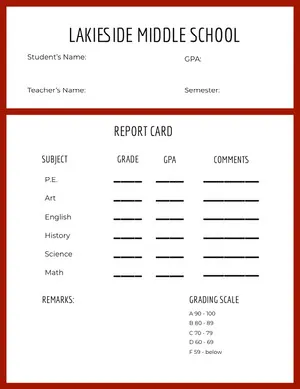 White and Claret Empty Report Card Report Card