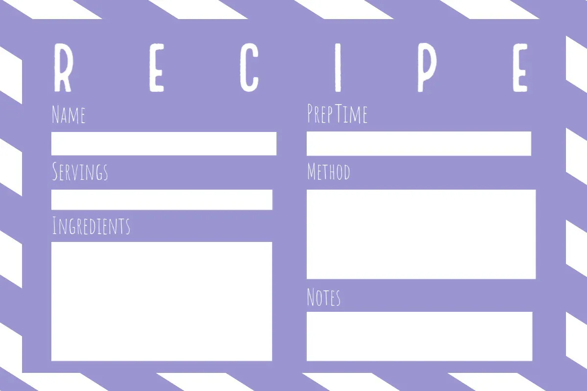 Purple & White Stripe Recipe Card