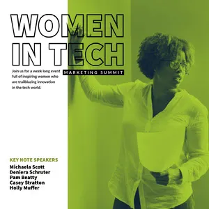 Green, White and Black Monochrome Woman In Tech Event Instagram Post Signage