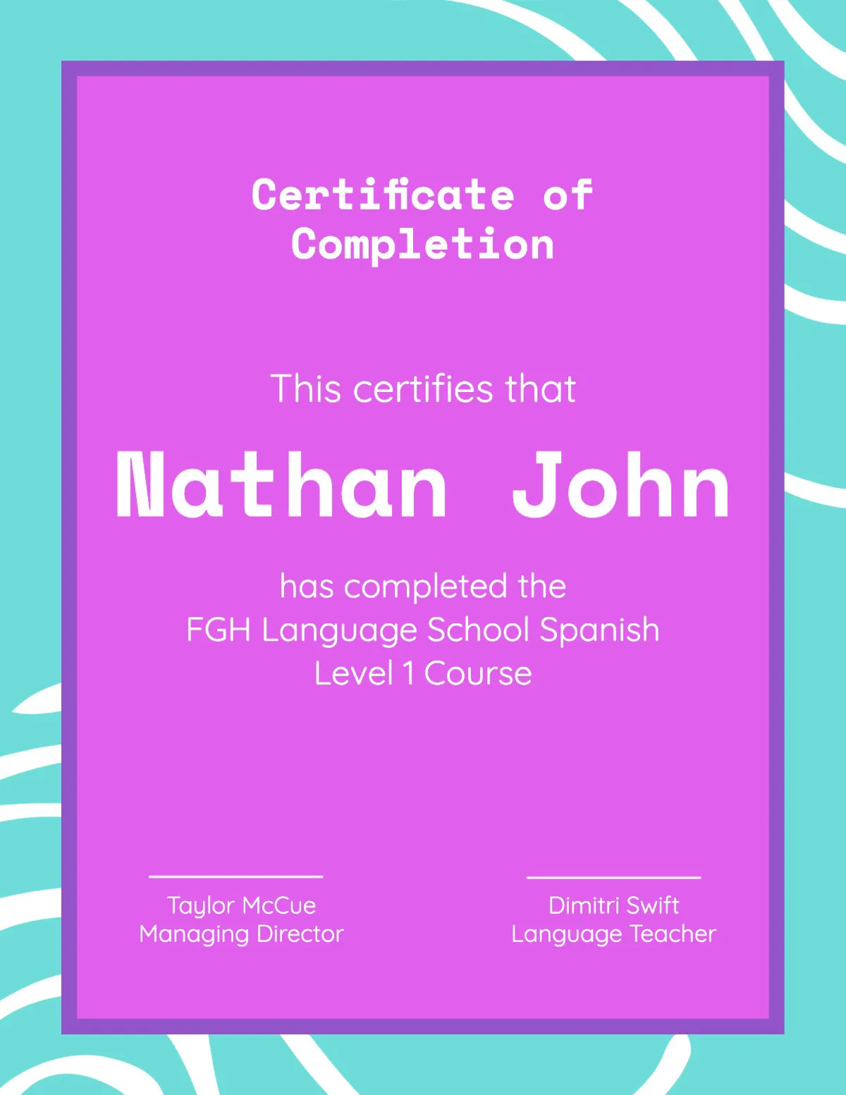 Purple & Teal Bright Certificate of Completion