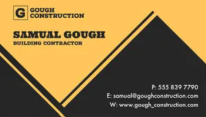 Yellow & Black Triangles Contractor Business Card Networking Card