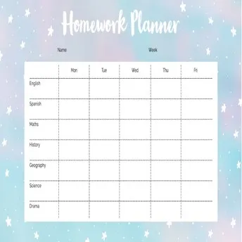 Pastel Blue Homework Planner Worksheet