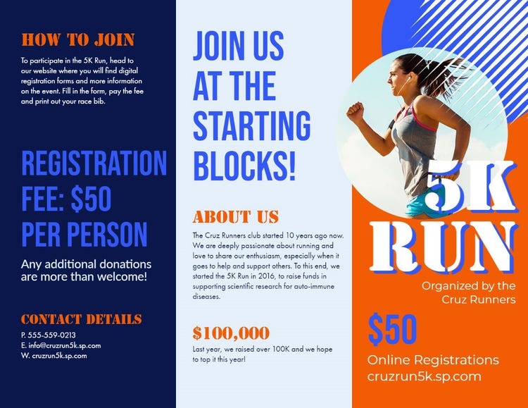Orange, White & Blue 5K Run Brochure