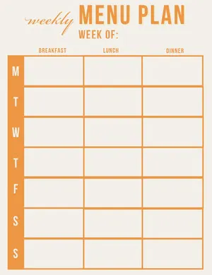 Orange Weekly Meal Planner Planner