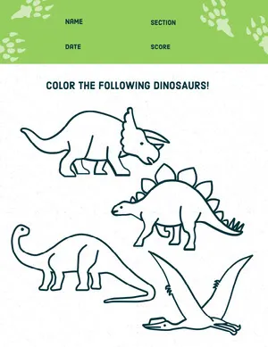 Green Dinosaur Coloring School Worksheet Coloring Page