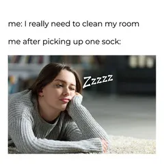 Black and White Cleaning My Room Sleeping Girl Meme Square