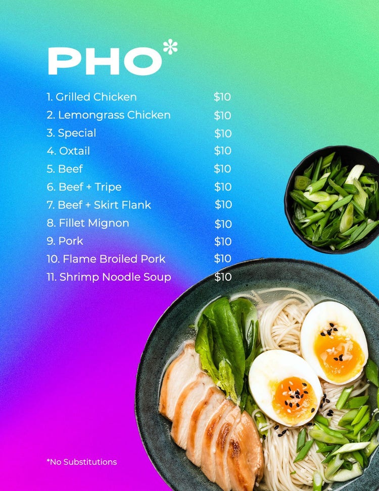 Green and Blue Cool Gradient Pho Menu