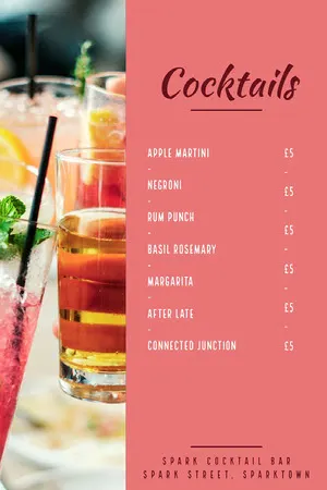 Pink and White Cocktails Menu Drink Menu