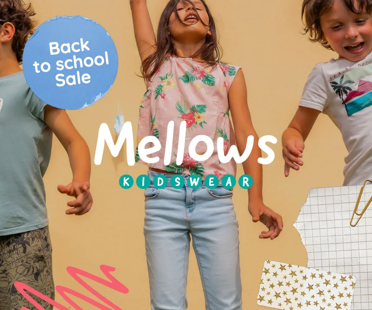 SET Blue and Yellow Fun Back to School Kidswear Sale Web Banner