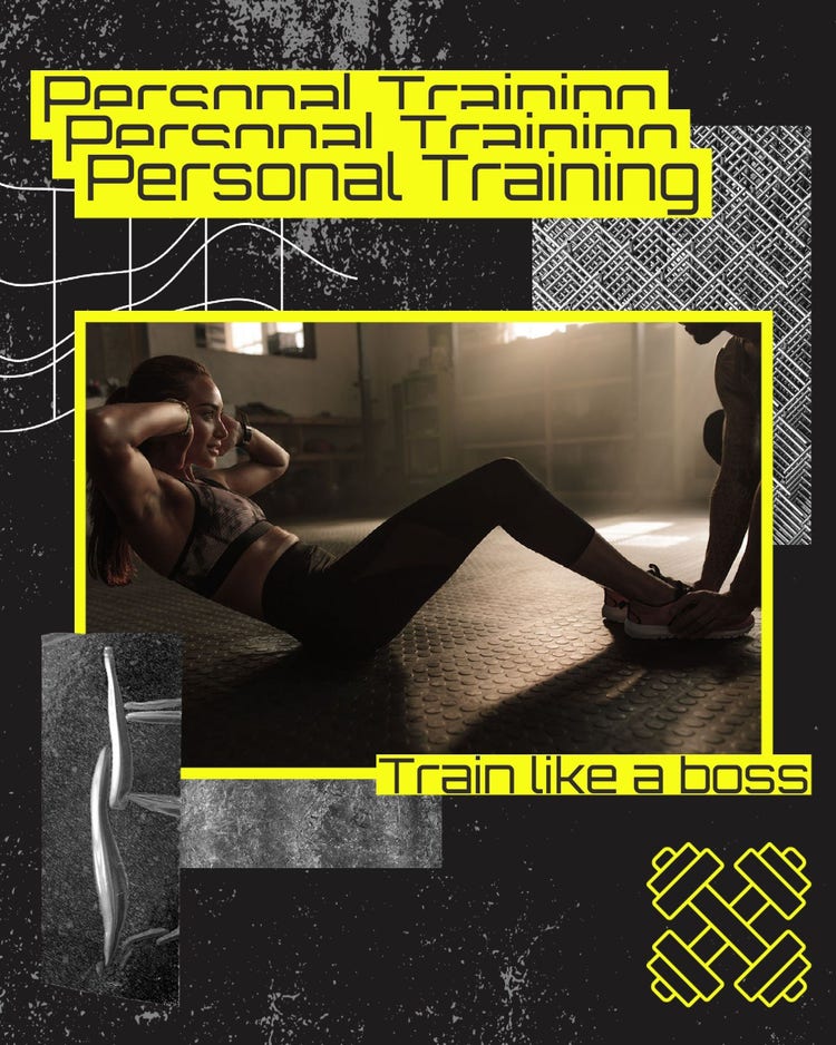 Black Yellow & Grey Bold Personal training Digital Collage & Photographic Bordered Instagram Post