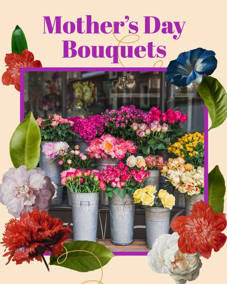 Purple Pink Green Red Yellow & Purple Floral Collage Mother’s Day Bouquets Instagram Post
