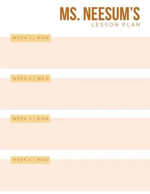 Orange Weekly and Monthly School Lesson Plan Lesson Plan