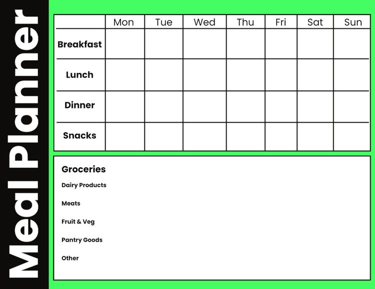 Black and Green Bold Meal Plan