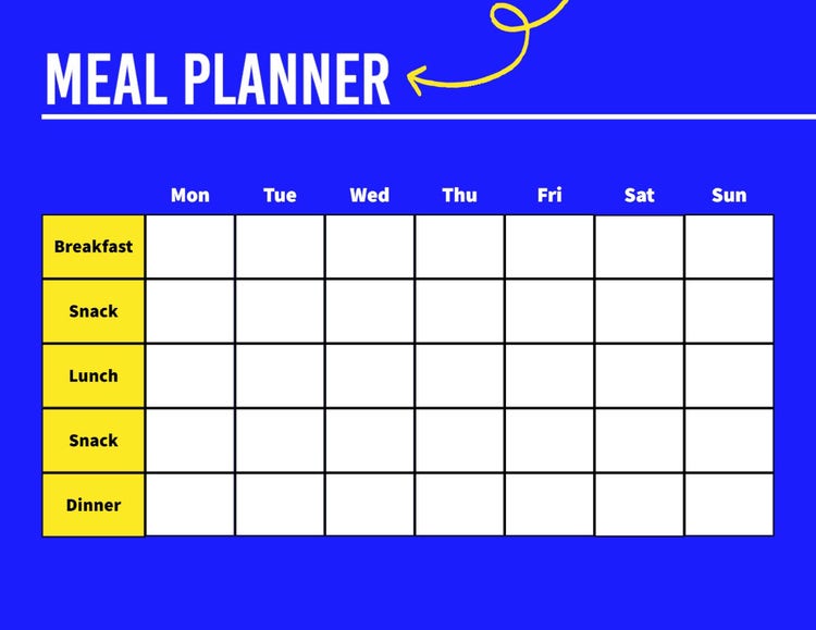 Blue And Yellow Bold Weekly Meal Planner