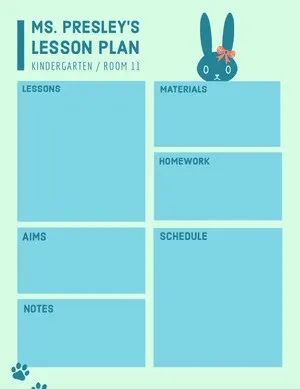Blue Illustrated Kindergarten School Lesson Plan Lesson Plan