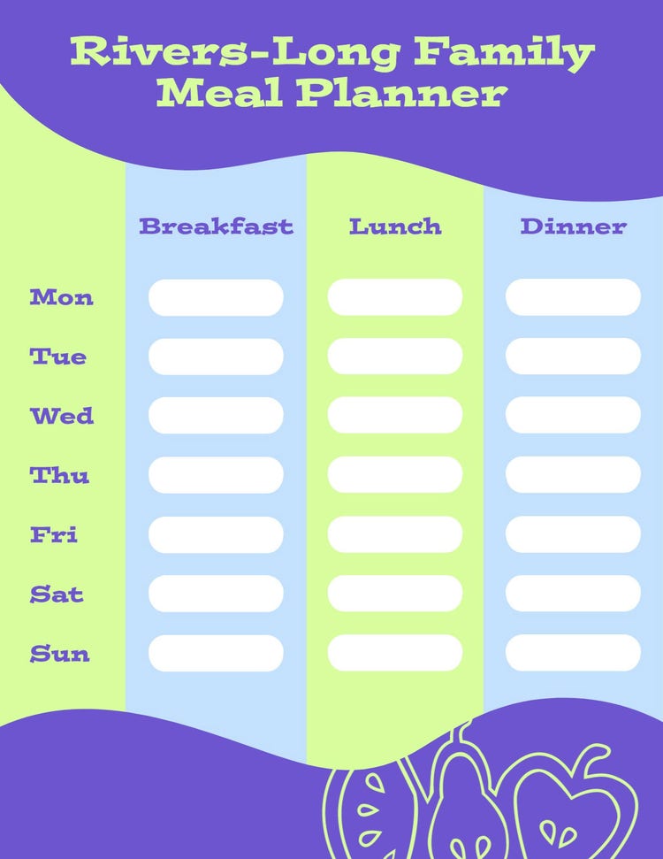 Purple And Green Family Weekly Meal Plan