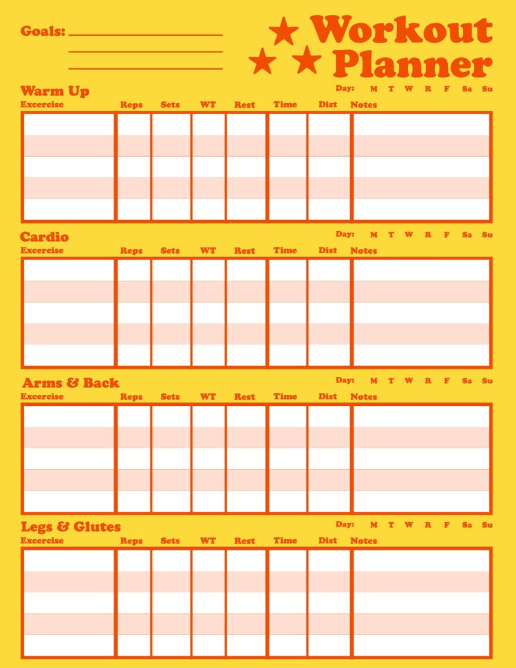 Orange and Yellow Workout Planner